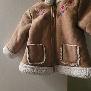 Little Me Brown Jacket with Floral Embroidery